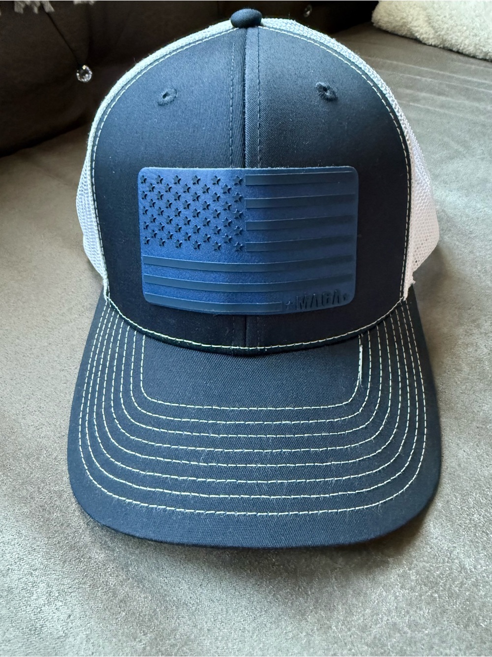 Blue & White American Flag MAGA Trucker Hat